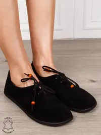 Pantofi Casual Damă din Piele Naturală Întoarsă cu Șiret și Design Minimalist CRL1274 NEGRU