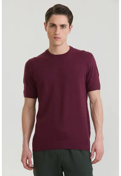 Tricou tricotat fin din bumbac - Visiniu