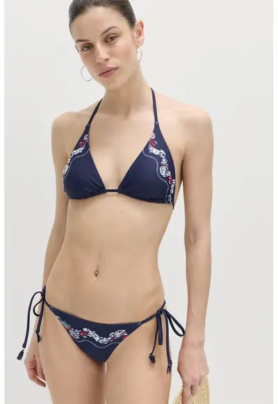 Slip cu imprimeu paisley si snururi laterale - Bleumarin