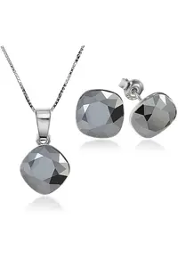 Set Argint 925 placat cu rodiu cu cristale Swarovski® Princess Square 10mm Surub + Lant - Argintiu