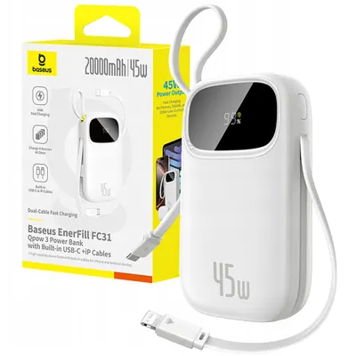 Powerbank Baseus 20000mAh 45W USB-C Lightning rapidă albă