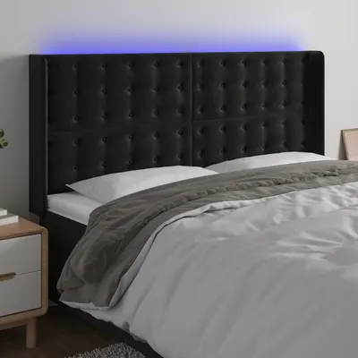 vidaXL Tăblie de pat cu LED, negru, 163x16x118/128 cm, catifea