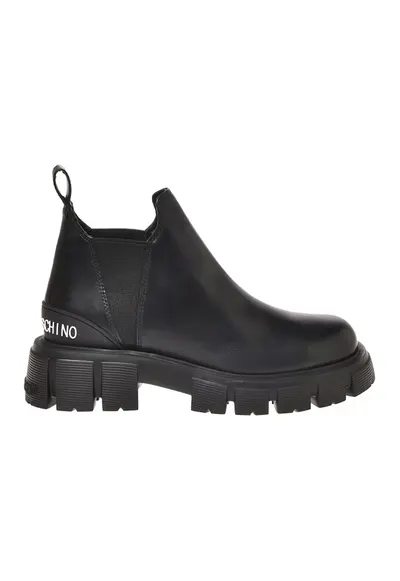 Ghete Chelsea de piele cu aspect masiv - Negru