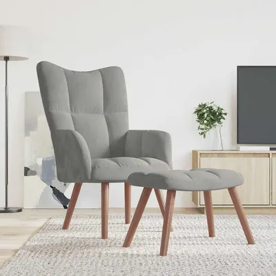 vidaXL Scaun de relaxare cu taburet, gri deschis, catifea