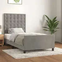 Gossi cadru de pat cu tablie, gri deschis, 90x200 cm, catifea