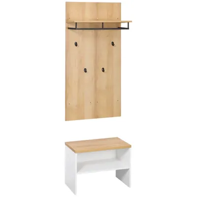 HOMCOM Entryway Organizer with Shoe Bench, Shoe Rack, Hall Tree with 4 Hooks, Coat Rack for Hallway, White and Natural | Aosom Romania