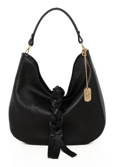 Geanta hobo de piele Gisella - Negru