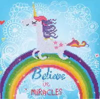 Tablou cu diamante - Unicorn pe curcubeu (Believe in miracles), 35 x 35 cm