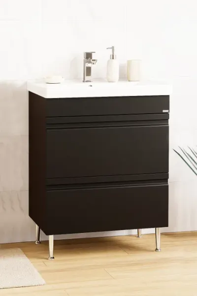 Set Baza front MDF si Lavoar seria 786, cu sertare, montat, 60 cm, negru