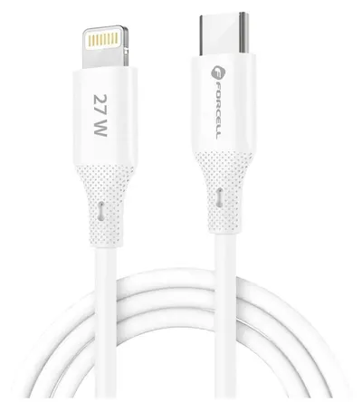 Cablu Forcell – F-Energy C346, USB-C/Lightning, 27W, 1 m, alb