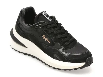 Pantofi sport PEPE JEANS negri, LS60035, din material textil si piele naturala