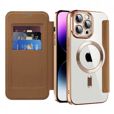 Husa MagSafe pentru Apple iPhone 14 Pro Max, Techsuit, SmartMag Book, Maro