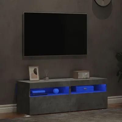 vidaXL Comode TV cu lumini LED, 2 buc., gri beton, 60x35x40 cm