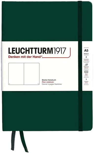 Caiet Leuchtturm1917 Natural Colors - A5, verde închis, pagini albe, copertă rigidă