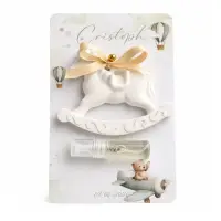 Mărturie personalizată botez – căluț balansoar ceramic, odorizant 9×7 cm - Fără sticluță parfum