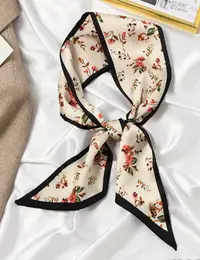 Esarfa Ingusta din Satin pentru Coafarea Parului Model Crem Floral