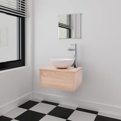 vidaXL Set mobilier baie, 4 piese, bej, cu chiuvetă și robinet