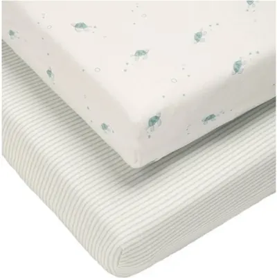 Cearșaf de jos cu elastic pentru pat Mamas & Papas - Turtle, 70 x 142 cm, 2 buc