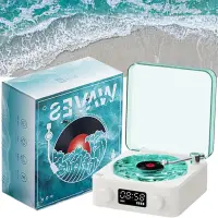 Boxa Portabila Vintage model Vinyl Timebox, cu Lumini, Proiectii de valuri si Timp Reglabil pentru Dormitor si Petreceri, Lampa de veghe tip proiector, AUX, Bluetooth, Card TF, Sunet Surround 360°, Alb
