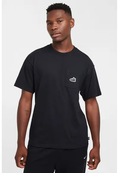 Tricou lejer cu buzunar aplicat - Negru