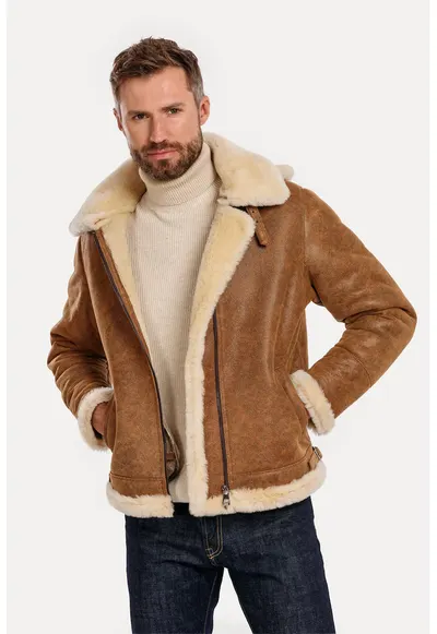 Jacheta din piele naturala - model Men's Vintage Aviator - Maro camel