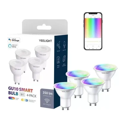 Set 4 Becuri Yeelight LED GU10 Smart Bulb W1, Multicolor, 4.5W, 350 lm