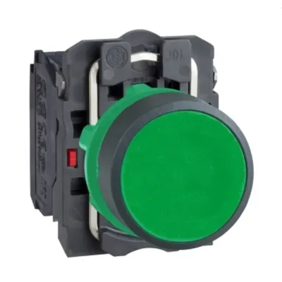 Buton Verde Ø 22, Incastrat, Revenire cu Arc, 1No+1Nc