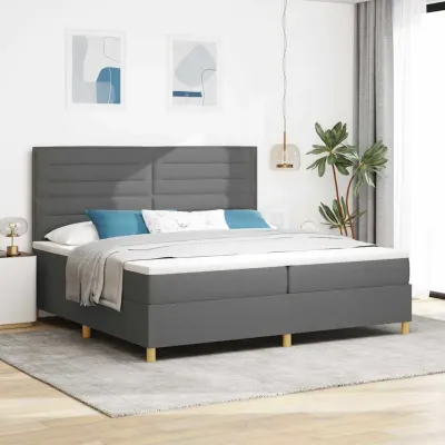 vidaXL Pat cu arc LED cu headboard Gri închis 200 x 200 cm țesătură