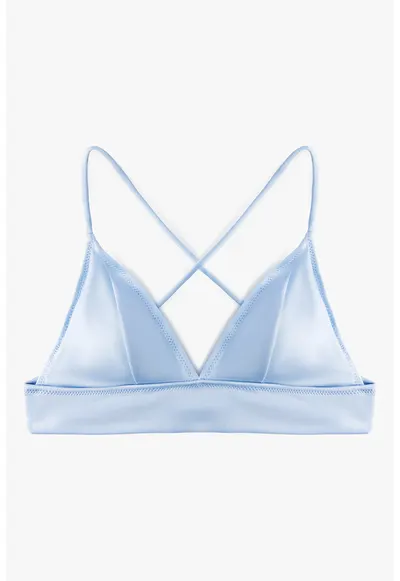 Sutien de baie cu cupe triunghiulare si aspect satinat - Albastru pastel