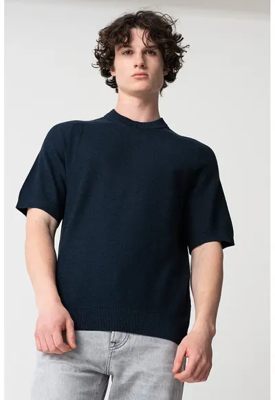 Tricou tricotat fin din amestec de lyocell - Bleumarin