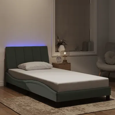 vidaXL Cadru de pat cu LED fără saltea, Hanko, gri deschis, 100x200 cm, catifea