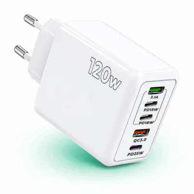 Incarcator Retea Timebox, 5 Porturi, 120W, 3 x Type-C, 2 x USB, Alb - Default Title
