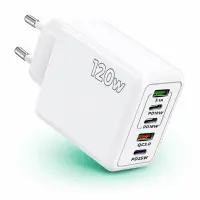 Incarcator Retea Timebox, 5 Porturi, 120W, 3 x Type-C, 2 x USB, Alb - Default Title