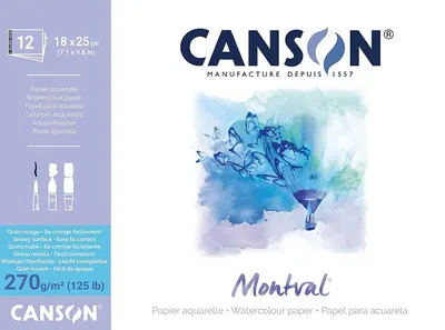 Caiet de schițe în acuarelă Canson Montval - 12 coli, 18 х 25 cm, 270 g/m2