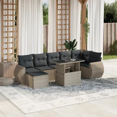 Gossi set mobilier de gradina cu perne, 8 piese gri deschis poliratan