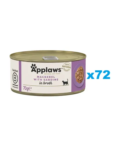 APPLAWS Cat Adult Mackerel with Sardine in Broth Pachet conserve pisici, cu macrou si sardine in sos 72x70 g