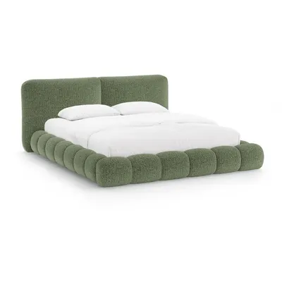 Pat matrimonial verde tapițat cu spațiu de depozitare cu somieră 160x200 cm Solange – Micadoni
