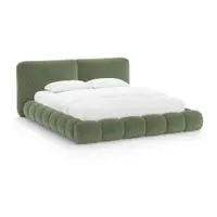 Pat matrimonial verde tapițat cu spațiu de depozitare cu somieră 160x200 cm Solange – Micadoni