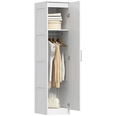 HOMCOM Șifonier Multifuncțional cu Șină pentru Haine, Raft, Ușă cu Închidere Ușoară 40 x 52 x 180 cm Alb | Aosom Romania