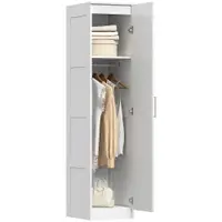 HOMCOM Șifonier Multifuncțional cu Șină pentru Haine, Raft, Ușă cu Închidere Ușoară 40 x 52 x 180 cm Alb | Aosom Romania