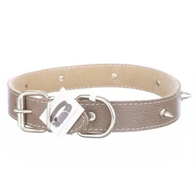 Zgarda din piele, maro, cu ornamente colti metalici, 3 cm x 60 cm