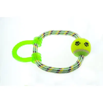 Jucarie pentru caini inel cu minge de tenis Enjoy 18 cm