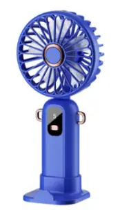Mini ventilator de mana puternic cu display digital si suport telefon ALBASTRU
