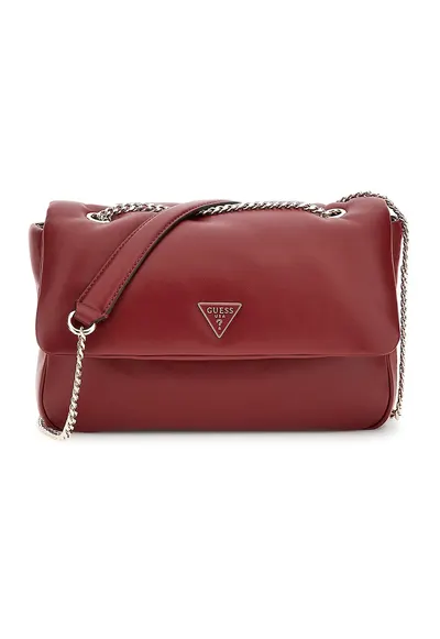 Geanta crossbody de piele ecologica cu bareta din lant - Rosu inchis