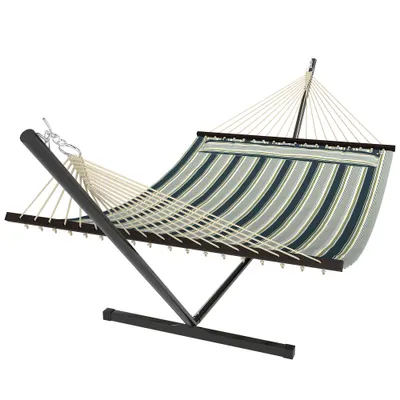 Outsunny Hamac pe cadru 353 cm, hamac cu suport din oțel cu pernă detașabilă și bare de distanțare, vert | Aosom Romania