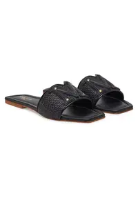 Slapi din piele ecologică - Negru