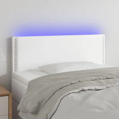 vidaXL Tăblie de pat cu LED, alb, 100x5x78/88 cm, piele ecologică