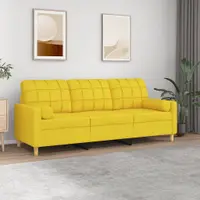 Gossi canapea cu 3 locuri cu pernute, galben deschis, 180 cm, textil