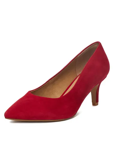 Pantofi dama piele intoarsa - varf ascutit - toc stiletto - rosu