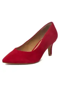 Pantofi dama piele intoarsa - varf ascutit - toc stiletto - rosu
